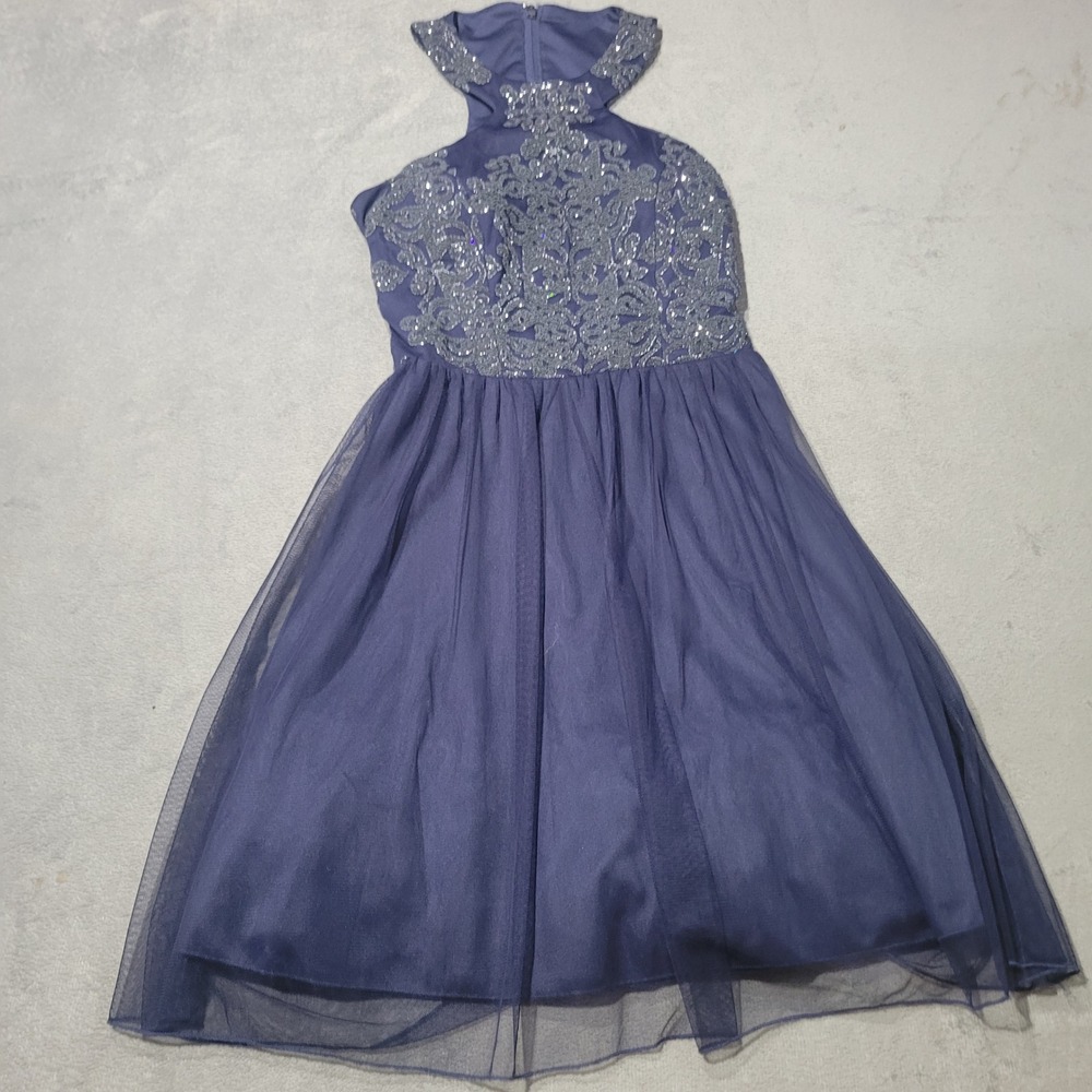 Speechless Dress Women 3 Blue Fit Flare Sequin Halter Open Back Homecoming Party